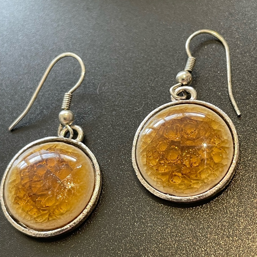Elegant Silver Tone and Crackled glass Earrings